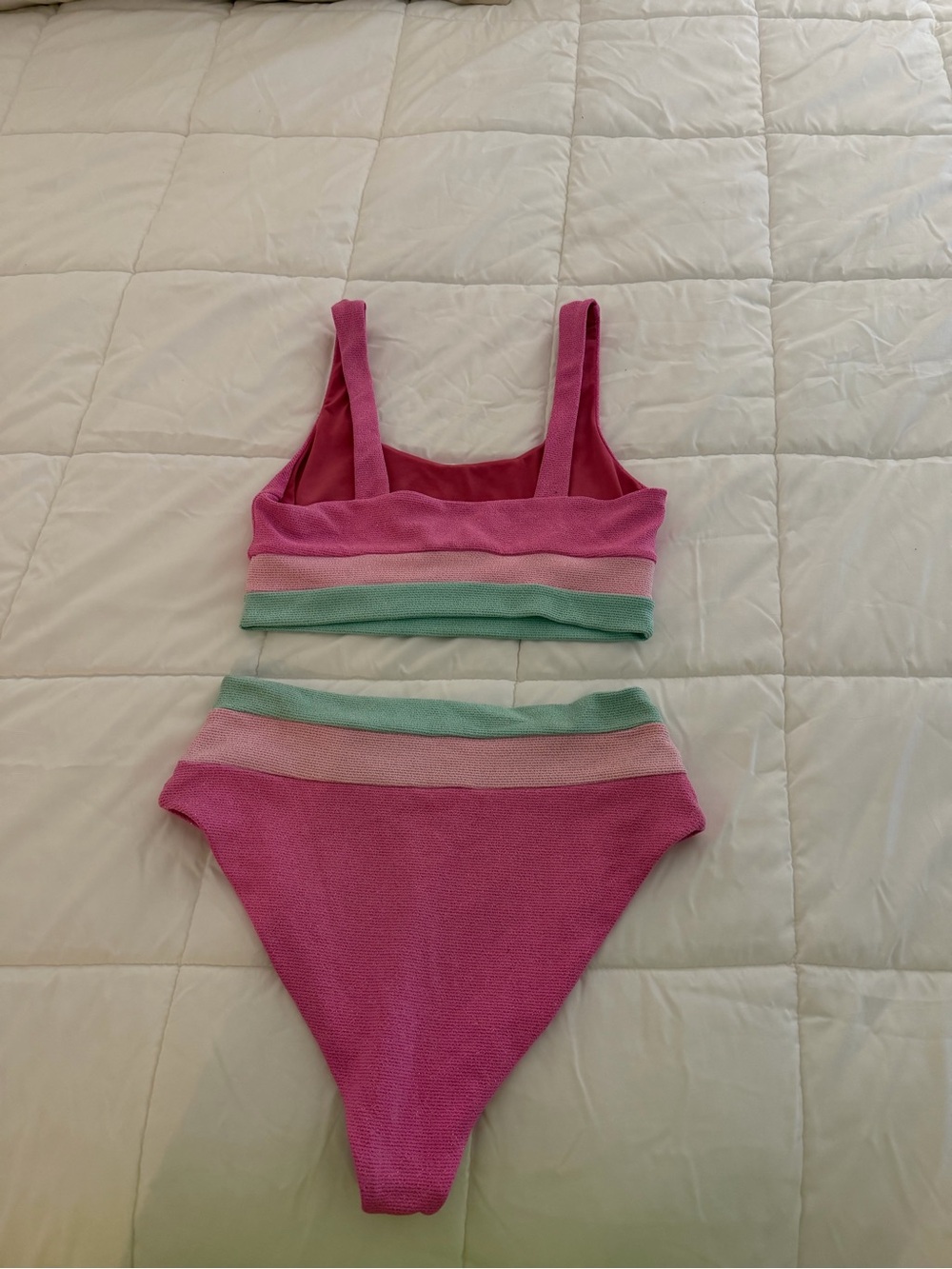 Beach Riot Pink and Mint Ribbed Two-Piece Bikini - Picture 2 of 4
